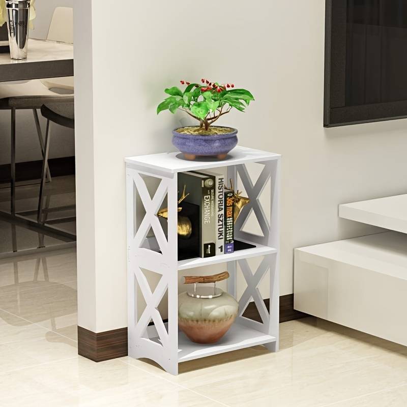 Riipoo End Bedside Table 3 Tier, White, Bathroom Nightstand Shelf for Small Spaces, Living Room, Office, Dorms